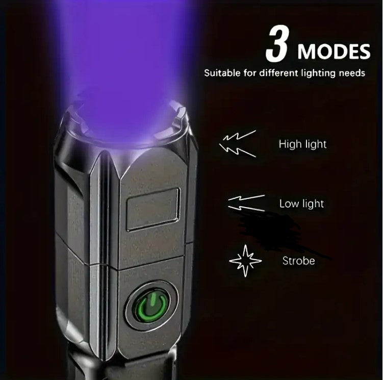 UV Flashlight UV395NM Rechargeable Torch 3 Modes